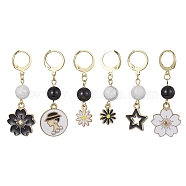 Alloy Enamel Pendant Decoration, with Natural Howlite and Black Agate Bead, Stainless Steel Findings, Mixed Shapes, Golden, 42~50mm, 6pcs/sst(HJEW-JM01304)