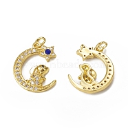 Brass Micro Pave Cubic Zirconia Pendants, with Jump Ring, Moon with Rabbit Charm, Golden, 20x15.5x3mm, Hole: 3mm(KK-E068-VB008)