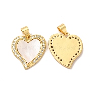 Rack Plating Brass Micro Pave  Cubic Zirconia Pendants, with Jump Rings, Cadmium Free & Lead Free, Heart, Real 18K Gold Plated, 19x17x2mm, Hole: 3x5mm(KK-B068-44G)