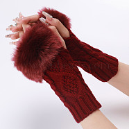 Polyacrylonitrile Fiber Yarn Knitting Fingerless Gloves, Fluffy Winter Warm Gloves with Thumb Hole, Dark Red, 200~260x125mm(COHT-PW0001-15D)