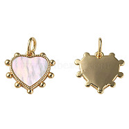Natural Shell Charms, with Brass Findings, Nickel Free, Heart, Real 18K Gold Plated, 12.5x13x2mm, Jump Ring: 5x1mm, 3mm inner diameter(KK-N233-210)