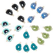 SUPERFINDINGS Electroplate Druzy Resin Links Connectors, with Iron Findings, Nuggets, Light Gold, Mixed Color, 26x15~16x6~7mm, Hole: 1mm, 20pcs/box(RESI-FH0001-10LG)