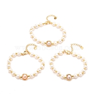 Natural Pearl Link Bracelets, Real 18K Gold Plated, with Brass Round Beads, Long-Lasting Plated, Mixed Color, 6-1/2x1/8 inch(16.5x0.3~1cm)(BJEW-D447-06G)