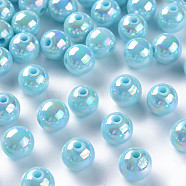 Opaque Acrylic Beads, AB Color Plated, Round, Sky Blue, 10x9mm, Hole: 2mm, about 940pcs/500g(MACR-S370-D10mm-A07)