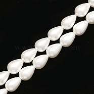 Shell Pearl Beads Strands, Polished, Drop, Snow, 14x10mm, Hole: 1mm, about 28pcs/strand, 15.75 inch(40cm)(PEAR-T005-03)