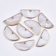 Natural Freshwater Shell Pendants, with Edge Brass Golden Plated, Semi Circle/Half Round, Seashell Color, 15x30x2.5mm, Hole: 1.2mm(X-SSHEL-R045-12)