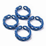 Spray Painted Alloy Cuff Rings, Open Rings, Cadmium Free & Lead Free, Curb Chain Shape, Dark Blue, US Size 7 1/4(17.5mm)(RJEW-T011-29D-RS)