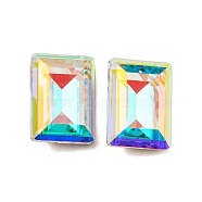 Glass Rhinestone Cabochons, Point Back & Back Plated, Faceted, Rectangle, Crystal AB, 14x10x5.5mm(RGLA-M017-K03-001ST)