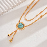 Vintage Classic Elegant Brass Pave Synthetic Turquoise Fashion European Flower Lariat Necklaces, Real 18K Gold Plated, 46.46 inch(118cm)(YP1848-2)