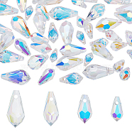 AHADERMAKER 48Pcs 4 Style Glass Charms, AB Color, Faceted, Teardrop, Clear AB, 9.5~15x5~7mm, Hole: 1.2~1.4mm, 12pcs/style(EGLA-GA0001-11)