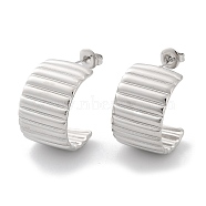 304 Stainless Steel Stud Earrings, Arch, Stainless Steel Color, 23x14.5mm(EJEW-H115-22P)