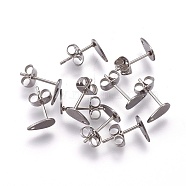 304 Stainless Steel Stud Earring Findings, with Flat Plate, Teardrop, Stainless Steel Color, 8x5x0.7mm, Hole: 1mm, Pin: 0.8mm(STAS-O119-11B-P)