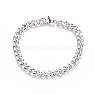 Unisex 304 Stainless Steel Curb Chain/Twisted Chain Bracelets, with Lobster Claw Clasps, Stainless Steel Color, 8-1/2 inch(21.5cm)(STAS-D0002-40P)