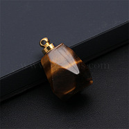 Natural Tiger Eye Openable Perfume Bottle Pendants, Faceted Polygon Perfume Bottle Charms with Golden Plated Metal Cap, 30x23mm(BOTT-PW0011-10C)