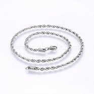 304 Stainless Steel Rope Chain Necklaces, with Lobster Claw Clasps, Stainless Steel Color, 17.7 inch(45cm), 2.3mm(NJEW-F226-03P-03)