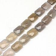 Faceted Rectangle Natural Grey Agate Beads Strands, 16x12~13x5~6mm, Hole: 1mm, about 13pcs/strand, 8.26 inch(X-G-R304-08)