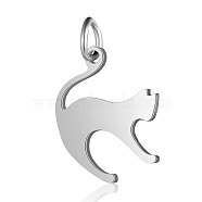 201 Stainless Steel Kitten Pendants, Cat with Arched Back Shape, Stainless Steel Color, 17.5x14.5x1mm, Hole: 3mm(STAS-S105-T553D-1)