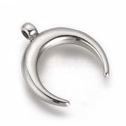 304 Stainless Steel Pendants, Double Horn/Crescent Moon, Stainless Steel Color, 28x24.5x5mm, Hole: 2.5mm(X-STAS-Q196-13)