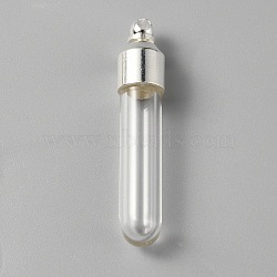 Clear Glass Tube Wish Bottle Pendants, with Zinc Alloy Finding, Silver, 35x7mm, Hole: 1.8mm(FIND-WH0002-46A)