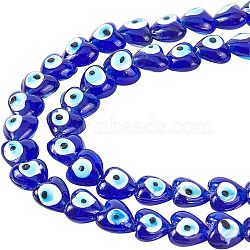 Nbeads Heart Evil Eye Lampwork Bead Strands, Blue, 13~15x15x9mm, Hole: 2mm, about 24pcs/strand, 11.4 inch, 2strands/box(LAMP-NB0001-33)