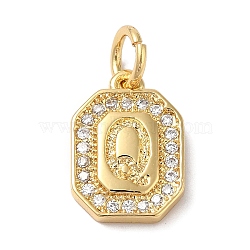 Real 18K Gold Plated Brass Micro Pave Clear Cubic Zirconia Pendants, with Jump Ring, Long-Lasting Plated, Lead Free & Cadmium Free, Letter Charms, Letter Q, 12x8.5x2mm, Hole: 3mm(KK-L216-002G-Q)