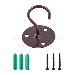 Iron Wall Hooks, Coat Towel Hooks, Wall Decorations Ornaments, Flat Round, Brown, 65.5x55.5mm, Hole: 6mm(AJEW-WH0018-48D)