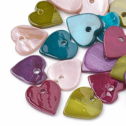 Freshwater Shell Charms, Spray Painted, Heart, Mixed Color, 11~12x10.5~12x1.5~2mm, Hole: 1mm(SHEL-T007-79)