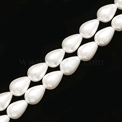 Shell Pearl Beads Strands, Polished, Drop, Snow, 14x10mm, Hole: 1mm, about 28pcs/strand, 15.75 inch(40cm)(PEAR-T005-03)