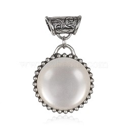 Tibetan Style Alloy Pendants, with Resin Imitation Cat Eye Half Round Cabochons, Antique Silver, 46mm, Pendant: 31x27x7.5mm, Hole: 5.5mm(PALLOY-F134-01)