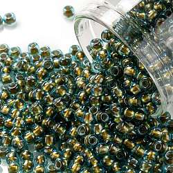 TOHO Round Seed Beads, Japanese Seed Beads, (1014) Gold Lined Aqua Luster, 8/0, 3mm, Hole: 1mm, about 222pcs/bottle, 10g/bottle(SEED-JPTR08-1014)