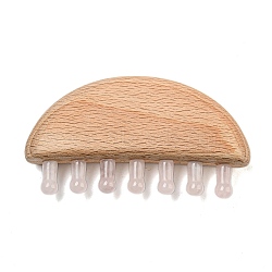 Natural Rose Quartz Scalp Massager, Wood Head Scalp Comb, for Head Stress Relax Massage Tool, Natural Gemstone Scalp Massager, Half Round, 51x99x22mm(AJEW-G058-01A)