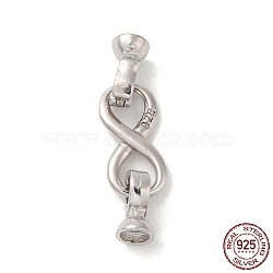 Rhodium Plated 925 Sterling Silver Fold Over Clasps, Infinity, with 925 Stamp, Real Platinum Plated, Infinity: 13.5x6.5x1.5mm, Clasp: 8x5x4mm, Pin: 0.6mm, Inner Diameter: 3mm(STER-G038-11P)
