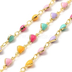 Enamel Heart Link Chains, with Real 18K Gold Plated Findings, Soldered, Long-Lasting Plated, with Spools, Colorful, 4.5x9x3mm, 3x2x0.5mm(CHC-C003-14G)
