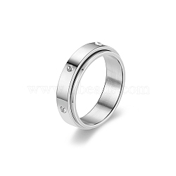 Rotating 201 Stainless Steel Finger Rings for Men Women, with Rhinestone, Stainless Steel Color, US Size 9(18.9mm)(PW-WGF9BE0-03)