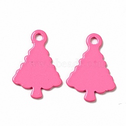 Spray Painted 201 Stainless Steel Charms, Christams Tree Charms, Hot Pink, 14x9.5x1mm, Hole: 1.2mm(STAS-G304-28C)