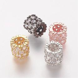 Brass Micro Pave Cubic Zirconia European Beads, Large Hole Beads, Column, Mixed Color, 8x7.5mm, Hole: 4.5mm(ZIRC-K063-39)