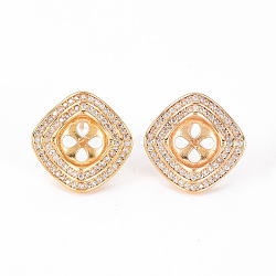 Brass Micro Pave Clear Cubic Zirconia Stud Earrings Findings, for Half Drilled Bead, Nickel Free, Fan, Real 18K Gold Plated, 16.5x16.5mm, Side Length: 15mm, Pin: 0.8mm, Pin: 0.8mm(for Half Drilled Bead)(KK-T062-127G-NF)