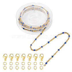 DIY Chain Bracelet Necklace Making Kit, Iincluding Golden 304 Stainless Steel Enamel Curb Chains & Jump Rings & Clasps, Blue, Chain: 2.5x2x0.8mm, 1M/set(DIY-TA0006-12C)