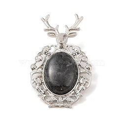 Natural Larvikite Pendants, with Platinum Tone Alloy Findings, Deer Charms, 56x33x4mm, Hole: 5x8mm(G-A226-02P-03)