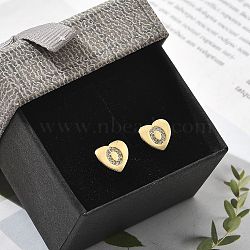 Rack Plating Brass Micro Pave Clear Cubic Zirconia Stud Earrings, Heart, Letter O, 8.5x9.5mm(EJEW-K299-01G-O)