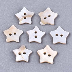 2-Hole Freshwater Shell Buttons, Star, Seashell Color, 12x12~13x2mm, Hole: 1.6mm(X-SHEL-S276-138A-01)