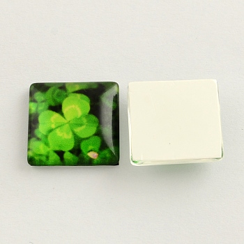 Clover Photo Glass Square Cabochons, Green, 30x30x8mm