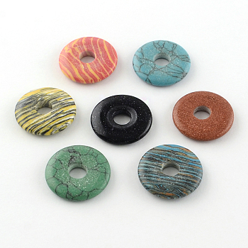 Dyed Donut/Pi Disc Mixed Stone Pendants, Donut Width: 8mm, 22x4mm, Hole: 6mm