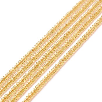 Transparent Glass Beads Strands, Faceted, Round, Goldenrod, 2mm, Hole: 0.6mm, about 182~201pcs/strand, 14.57~15.24 inch((37~38.7cm)