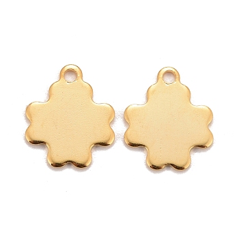 201 Stainless Steel Charms, Clover, Real 24k Gold Plated, 13x10.5x0.8mm, Hole: 1.2mm