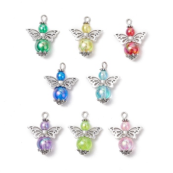 Transparent Acrylic Pendants, with Alloy Beads, Angel, Mixed Color, 27.5~28.5x22x10mm, Hole: 2mm, 8pcs/set