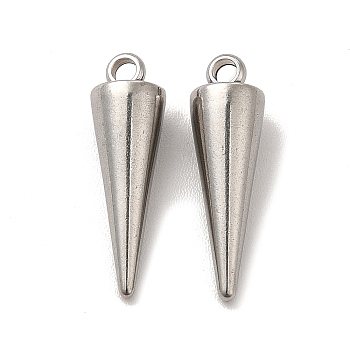 201 Stainless Steel Pendants, Cone Charm, Stainless Steel Color, 18.5x5.5mm, Hole: 1.5mm