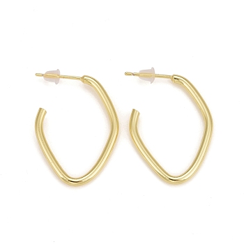 Rack Plating Brass Twist Rhombus Stud Earrings, Half Hoop Earrings, Lead Free & Cadmium Free, Real 18K Gold Plated, 28x20.5x2mm, Pin: 2mm