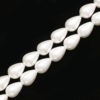 Shell Pearl Beads Strands, Polished, Drop, Snow, 14x10mm, Hole: 1mm, about 28pcs/strand, 15.75 inch(40cm)