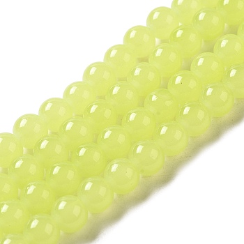 Imitation Jade Glass Beads Strands, Spray Painted, Round, Pale Green, 8mm, Hole: 1.3~1.6mm, about 100pcs/strand, 31.4 inch